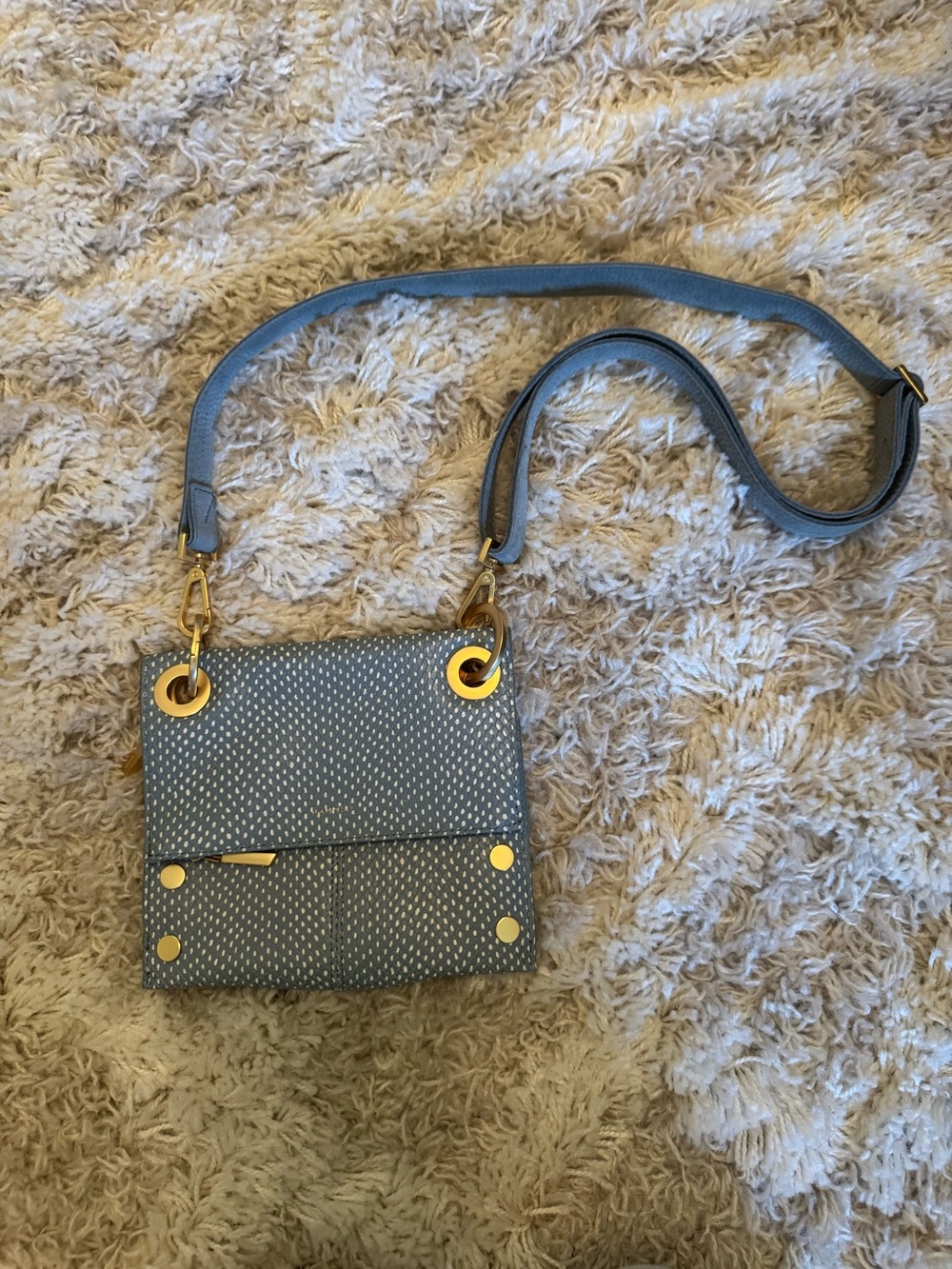 Hammitt Montana Reversible Small Leather Crossbody Bay Blue Snake Handbag